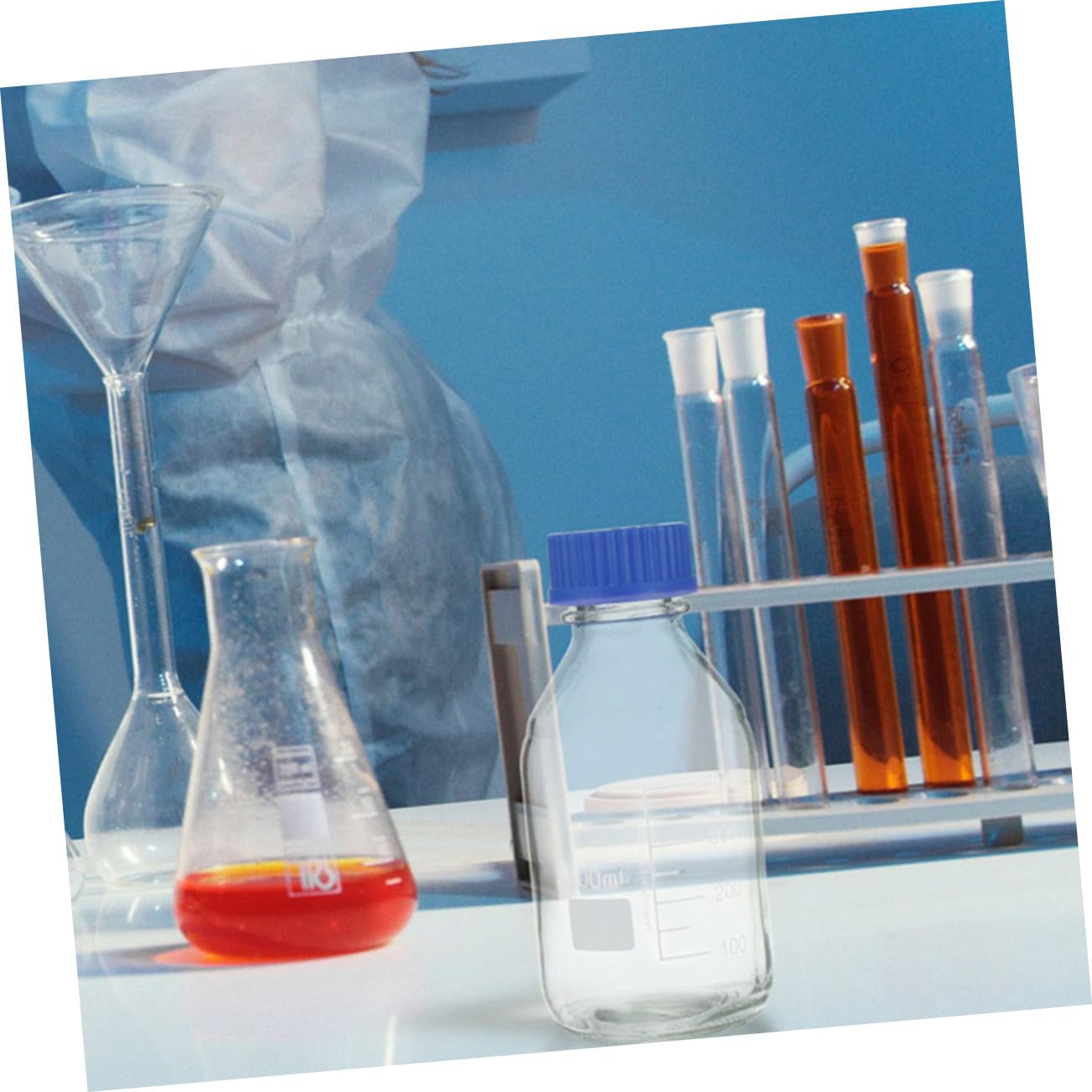 Hemobllo 2pezzi Bottiglia di Reagente in Vetro Bocca Larga con Tappo Bottiglia da Laboratorio per Misurazioni Precise Stoccaggio di Prodotti Chimici e Supporto per Campionamento di Liquidi