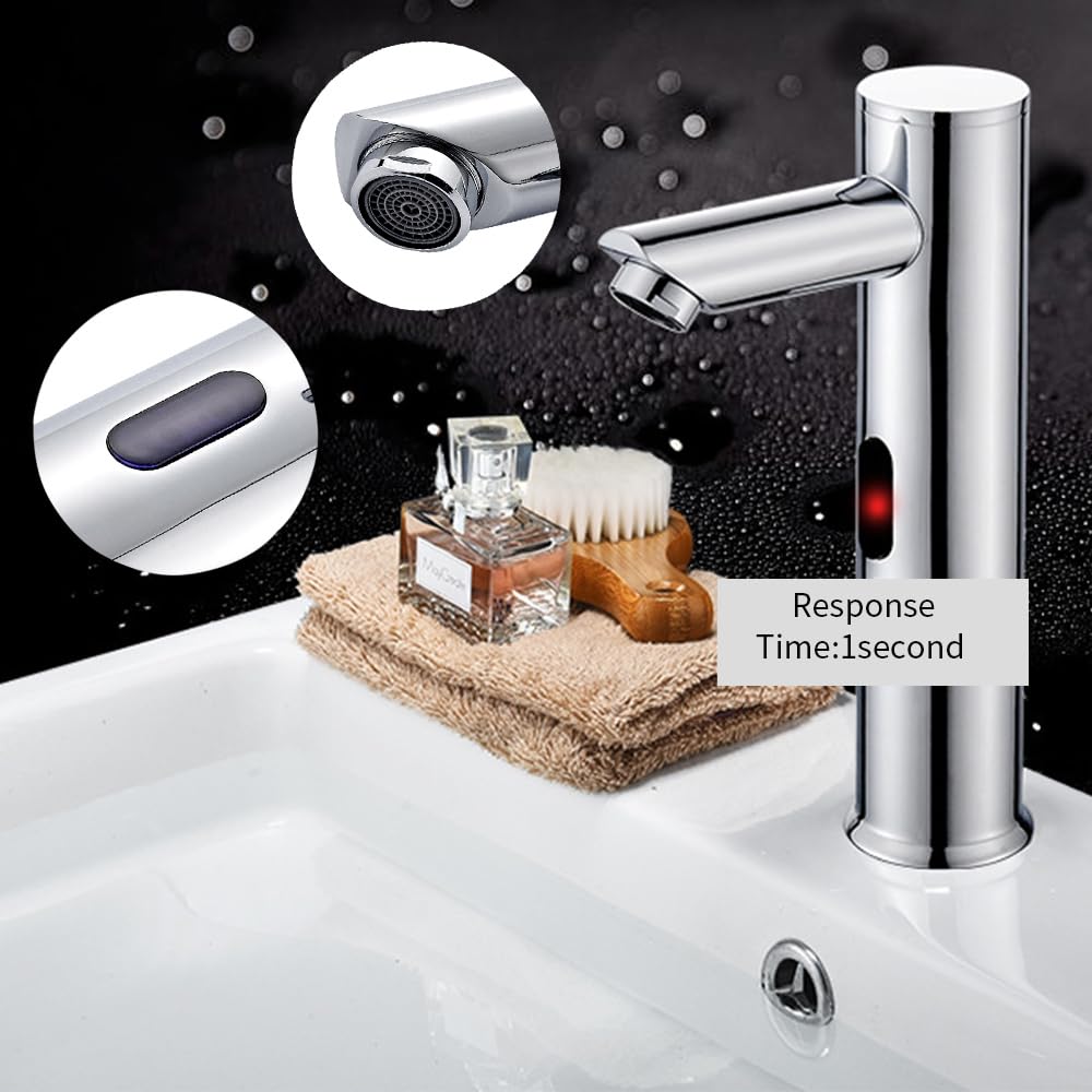 ENCOFT Rubinetto Acqua Fredda Automatico con Sensore ad Infrarossi, Rubinetto per Lavabo Lavandino Bacino Bagno Rubinetto Touchless (Verticale-20cm)