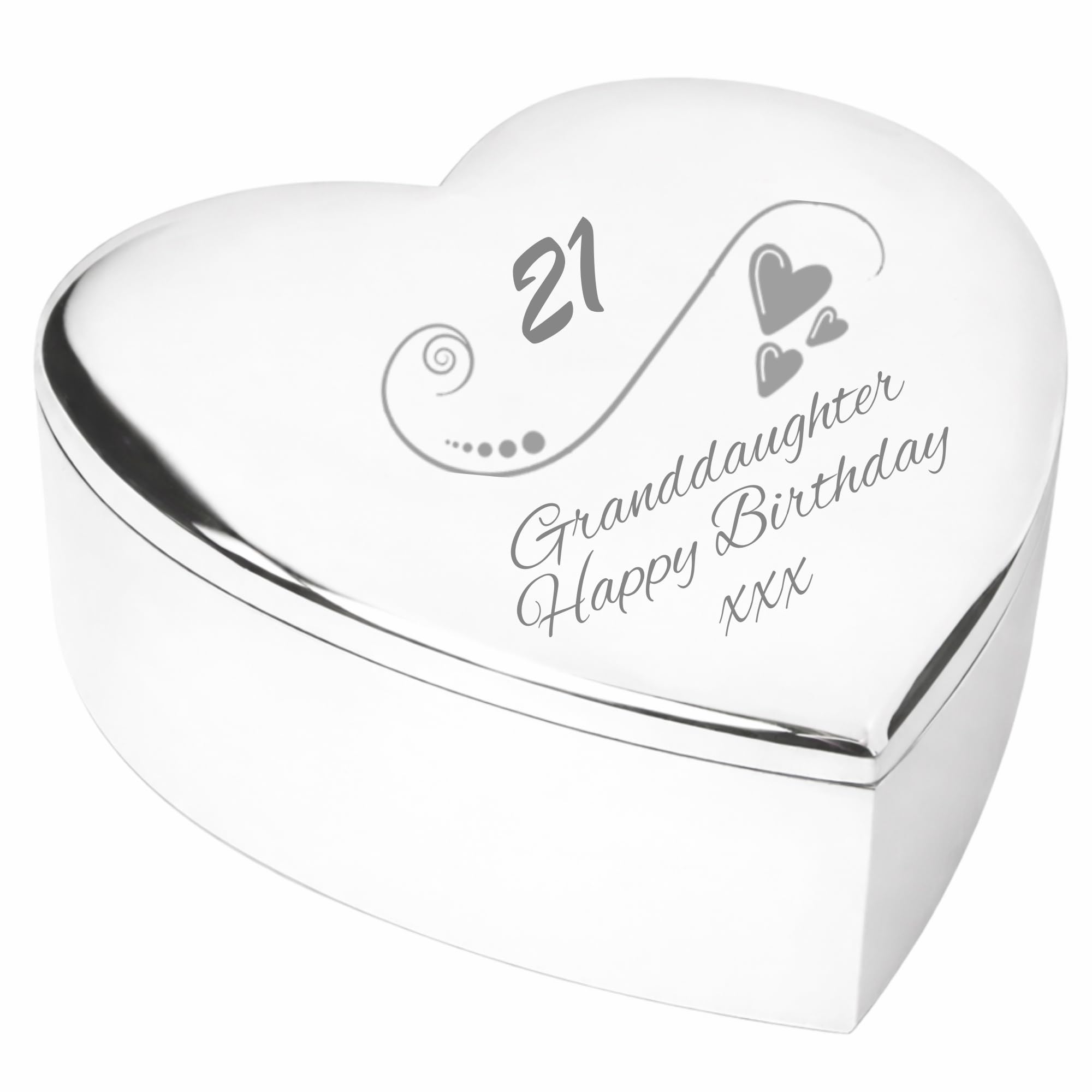 Chris Bag Of Goodies 21 21st Twenty First Birthday Gift For Granddaughter Silver Finish Engraved Heart Shaped Trinket Box Keepsake Present Idea From Grandparents Grandma Grandfather