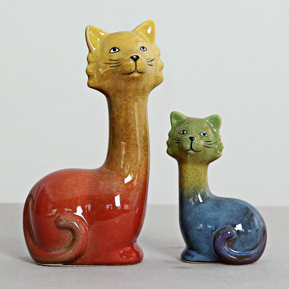 Statue de chat décoration maison bureau : 2 petites figurines céramique couple