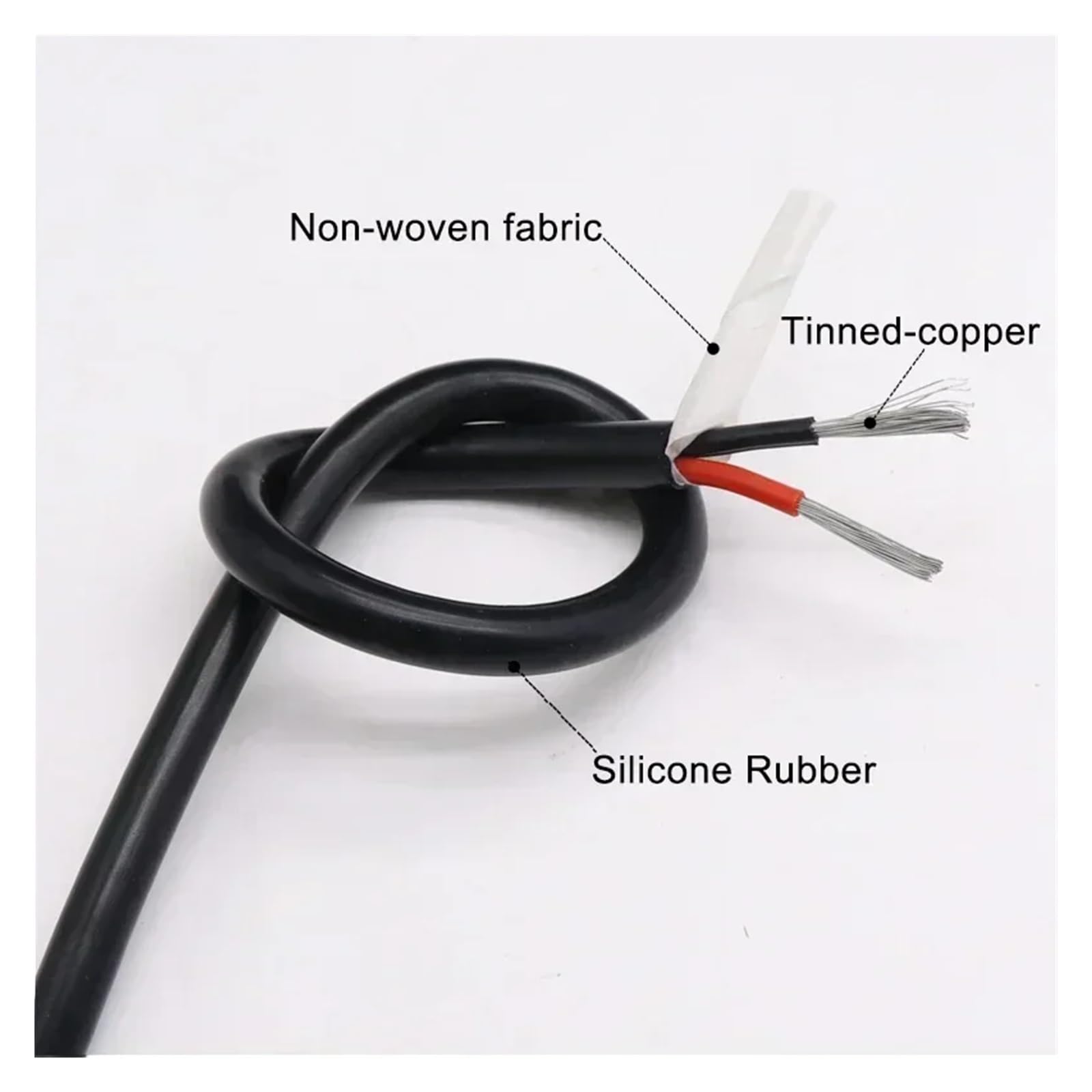 1-10 m schwarzes, flexibles Silikonkabel, quadratisch, 0,3/0,5/0,75/1/1,5/2/2,5/4/6 mm x 2/3/4/6 Adern, verzinntes Kupfer, Hochtemperaturkabel(0.5mm,2 meters,3 cores)
