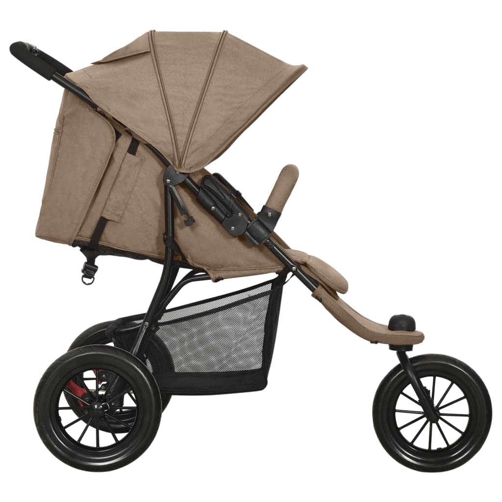 Poussette 3 Roues, Poussette Tout-terrain Campagne de Jogging Pliable pour bébé Taupe Acier