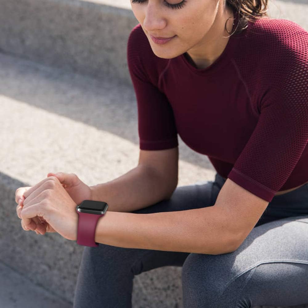 Pack 3 Compatible with Apple Watch Band 38mm 40mm 42mm 44mm, Soft Silicone Band Replacement for Apple iWatch Series 4, Series 3, Series 2, Series 1 (Black/Wine Red/Light Blue, 42mm/44mm-M/L)