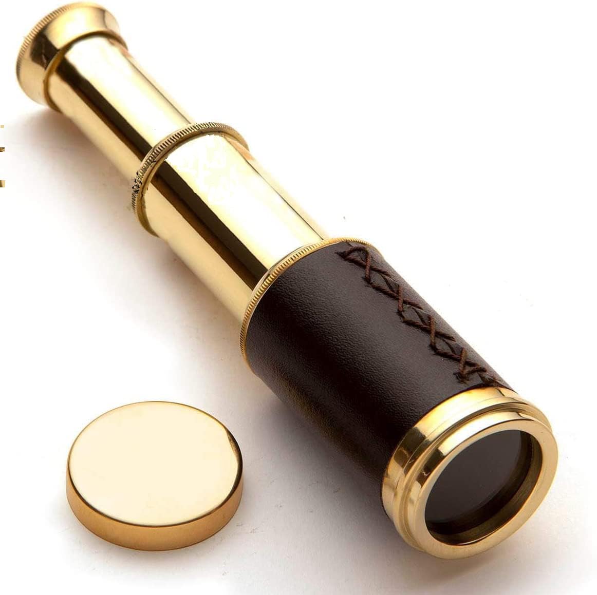 Vintage Style Collapsible Telescope, 17.8 cm Extended Length, Brass with Black Leather Grip-image-46
