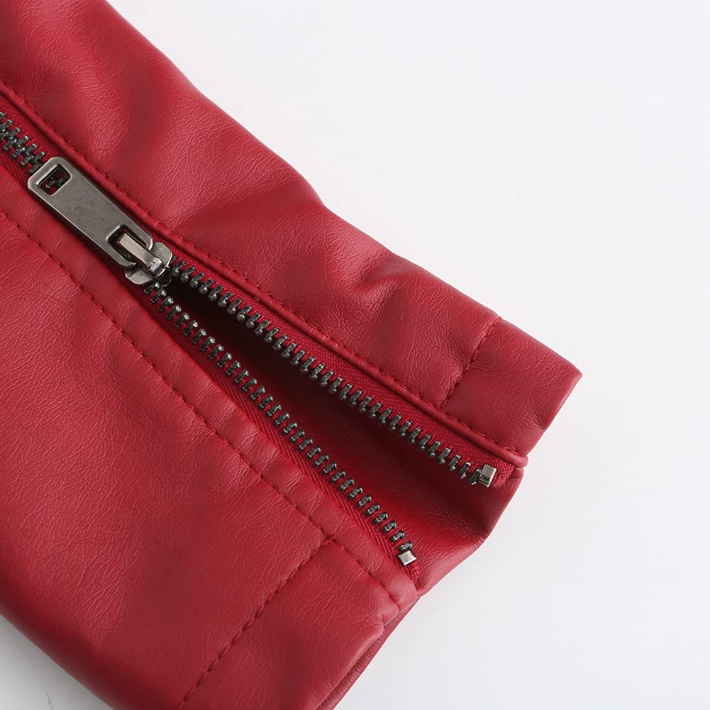 YYNUDA Chaqueta de piel con tachuelas cortas para mujer, color sólido y manga larga, estilo moto Biker