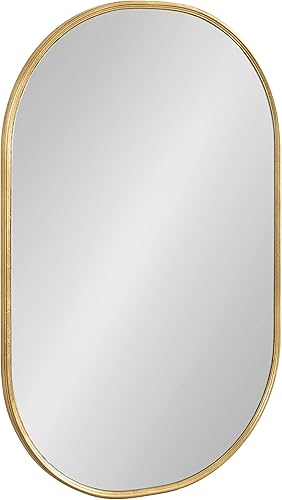 Kate and Laurel Caskill - Espejo de pared moderno con forma de cápsula redondeada, 22 x 34 pulgadas, dorado, espejo angosto rectangular redondo para