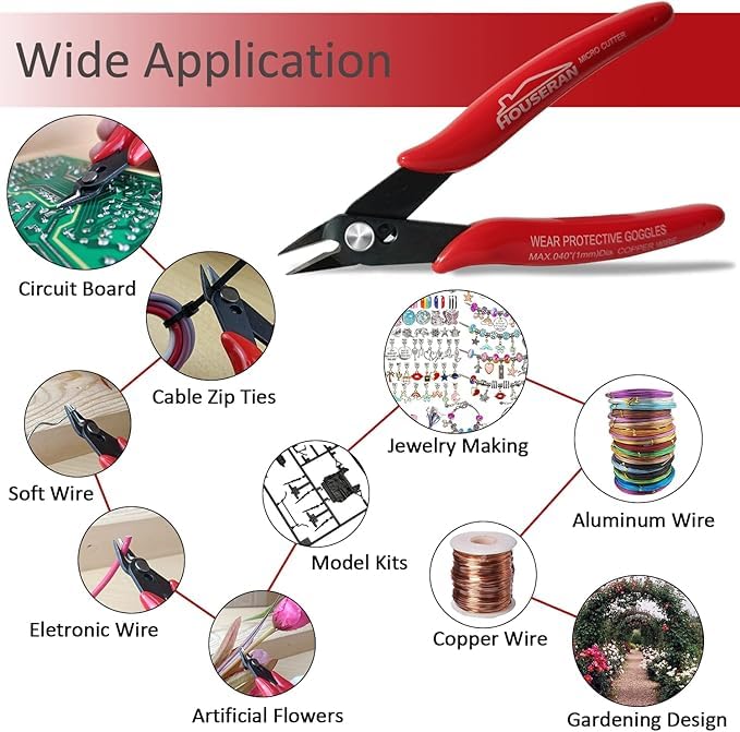 Image of Wire Cutters, 20 PACK, 5 Inch Flush Cutter, Side Cutters | Spring Loaded Cutting Pliers For Jewelry Making, Models, Zip Ties Plastic Wire Snips