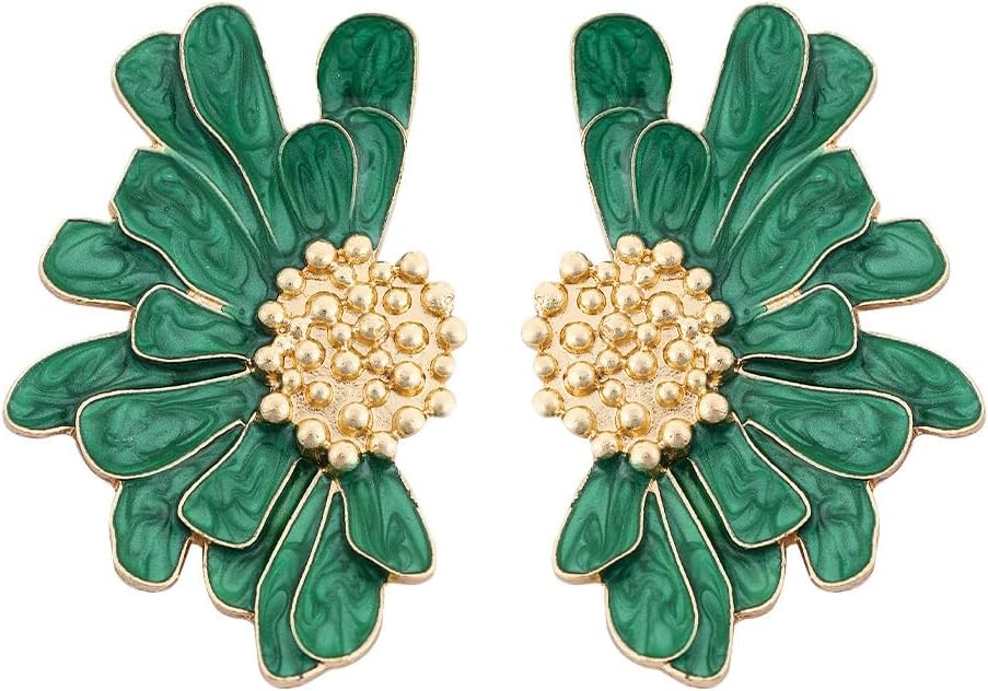 Green Flower Petal Stud Earrings for Women Boho Vintage Enamel Earrings Jewelry - Image 6