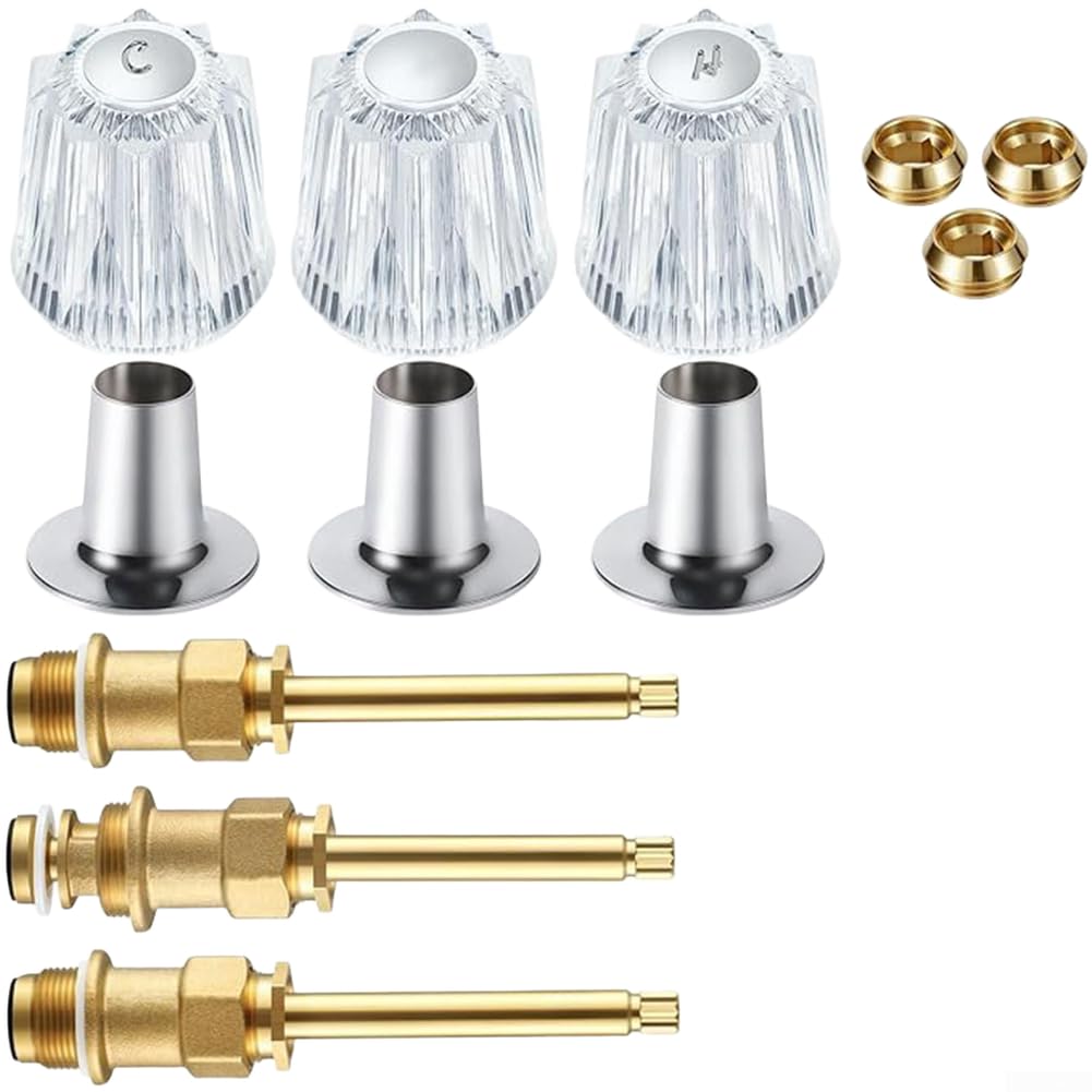 Kit para grifos Ducha Bañera 3 Perillas Plata Instalación Kit(39619 Synthetic)