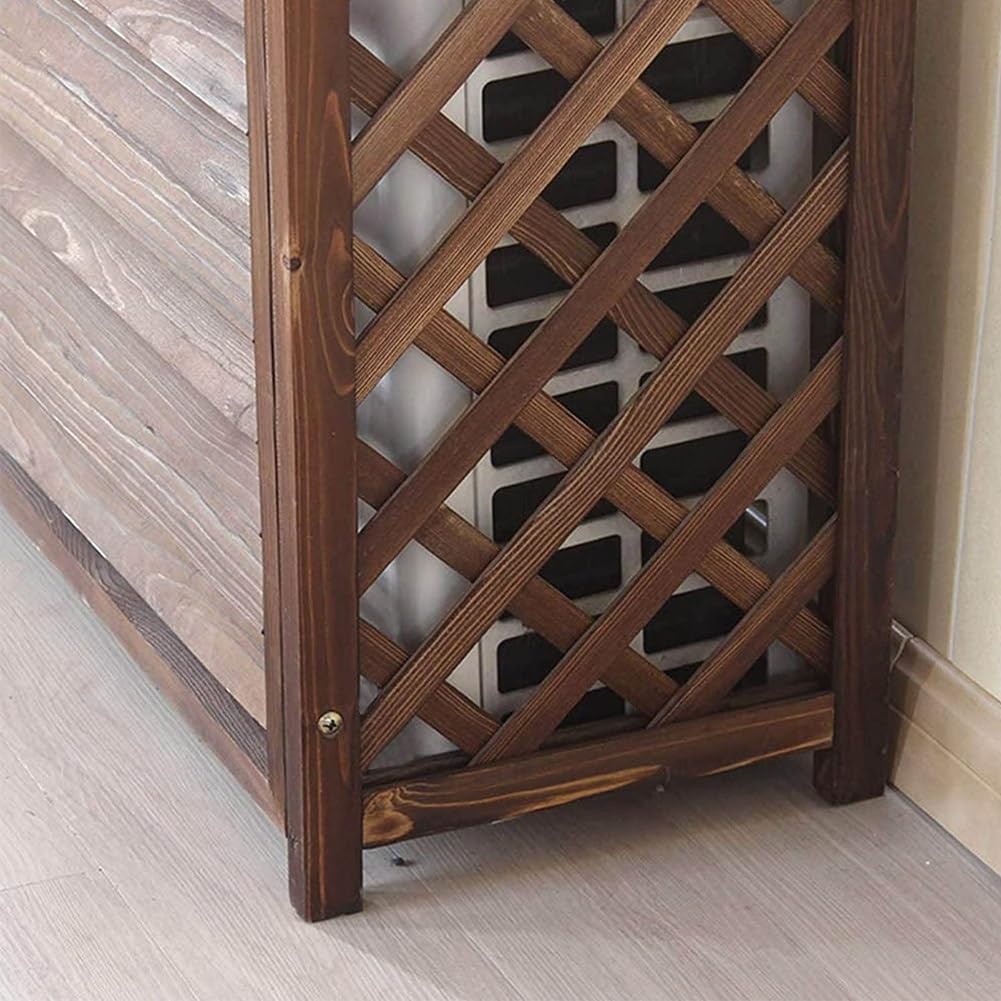 Pokrowiec na klimatyzator zewnętrzny odporny na warunki atmosferyczne ochrona mobilna duża półka kwiatowa na balkon dekoracyjny brązowy drewniany design (rozmiar: dł. 85 x szer. 35 wys. 75 cm)