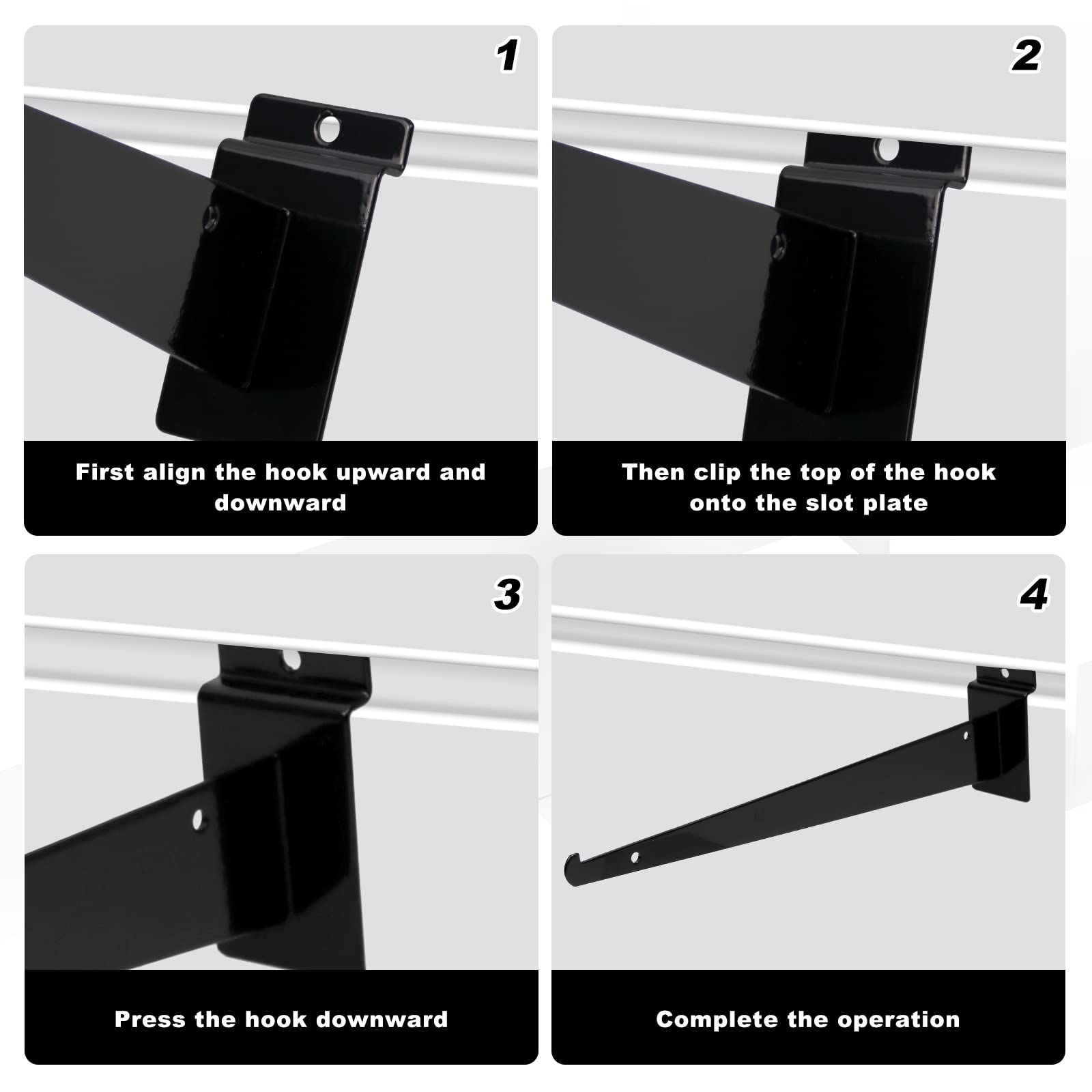 CNQLIS 30 staffe per mensole per coltelli, resistenti, colore nero, accessori da parete, per garage, negozi, vetrine e tutti i pannelli a doghe (30)