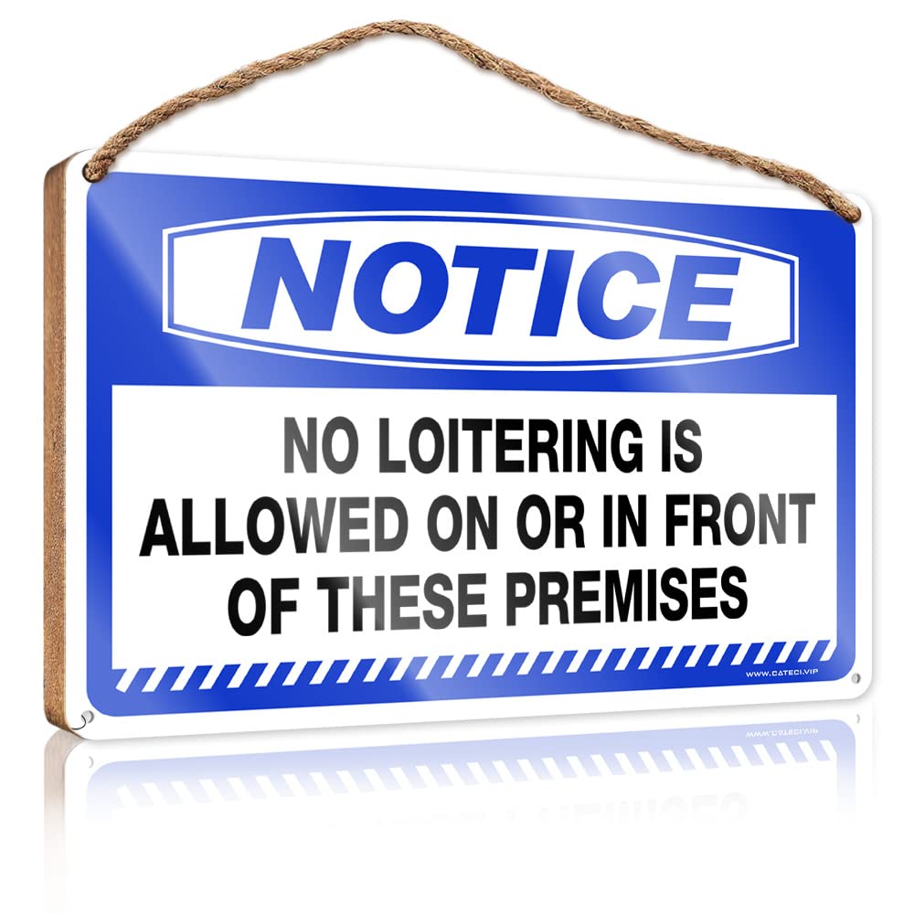 FZFN Home Door Hanging Notice No Loitering Is Allowed On Or In Front Of These Premises Wooden Sign Vintage Room Decor Vintage Room Decor(20X30CM)