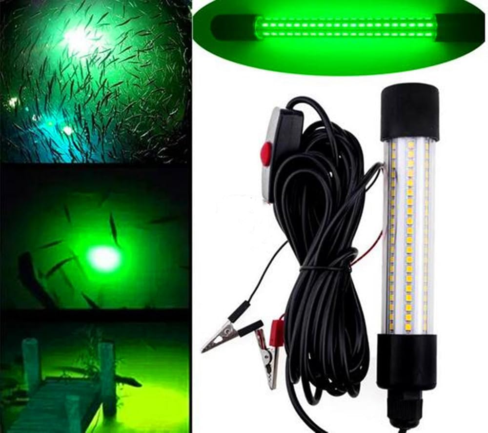 2-Pack Led Fishing Light,Ice or Night Fishing,Battery Clip 12V 20W 1300LM IP68 5M,Underwater Submersible Lure Lamp,Attractants for Squid,Crappie,for Dock,Fresh & Salt