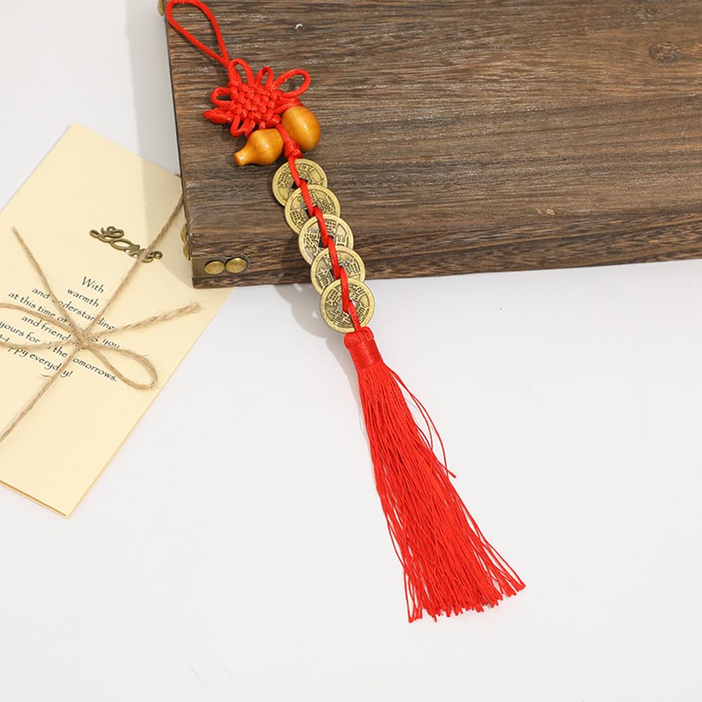 Encantos de Monedas de Suerte Cinco,Monedas Feng Shui Chinas,Monedas Chinas de la Suerte,con Nudo Chino Rojo I-Ching Suerte Cobre,para Salud Éxito Riqueza,18 Piezas