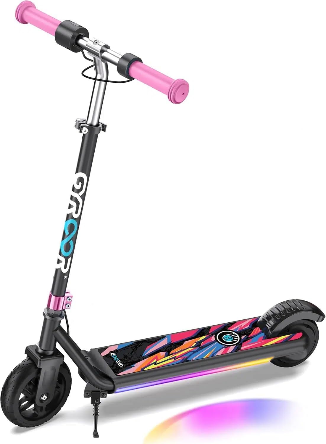 Gyroor Patinete eléctrico para niños de 6 a 12 años, Motor de 150 W, para niños, 10/13/16 km/h, Pantalla Digital LED, música y Scooter para niños, Luces arcoíris, 3 Alturas Ajustables