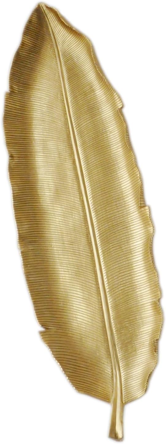 Large Resin Palm Leaf Wall Decor and Luxurious Leaf Tray, Hand-painted Home Wall Art for Indoor and Outdoor Settings, Finished Centerpiece Table Decor for Living Room Office Dining Accessories (Gold)