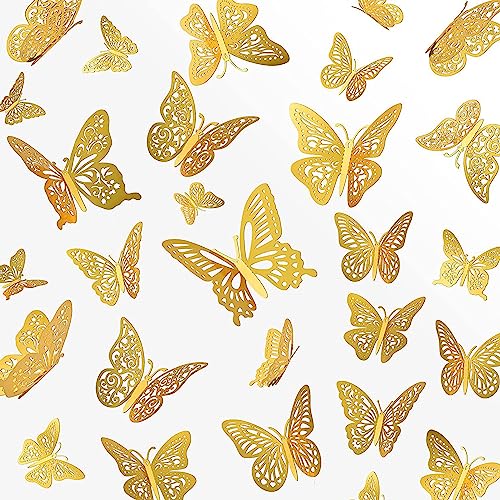 Set de 48 mariposas 3D doradas para pared