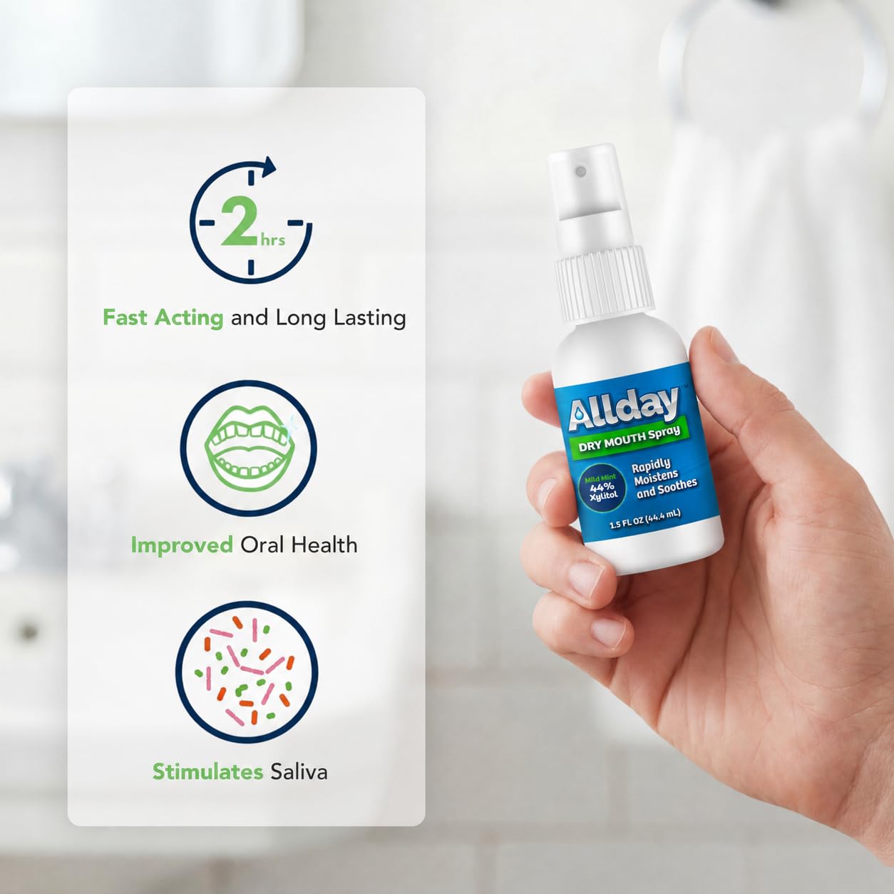 Allday Spray per secchezza orale - xilitolo a massima concentrazione, sollievo rapido, non acido (confezione da 2)