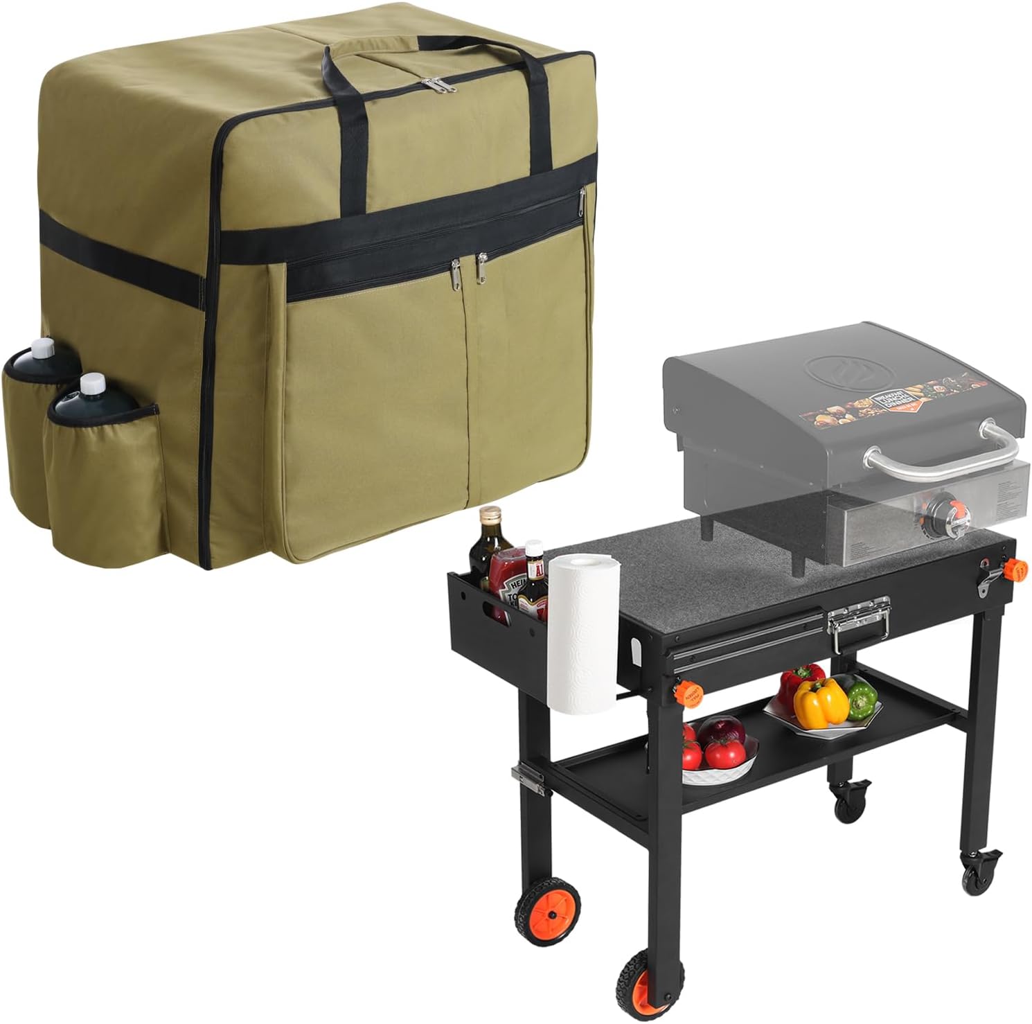 Heavy Duty Blackstone 22 Inch Carry Bag Cover, Fits 17/22 inch Griddle with Hood &Stand, Blackstone Stand for 17"& 22" Griddle, Grill Stand with Storage Shelf