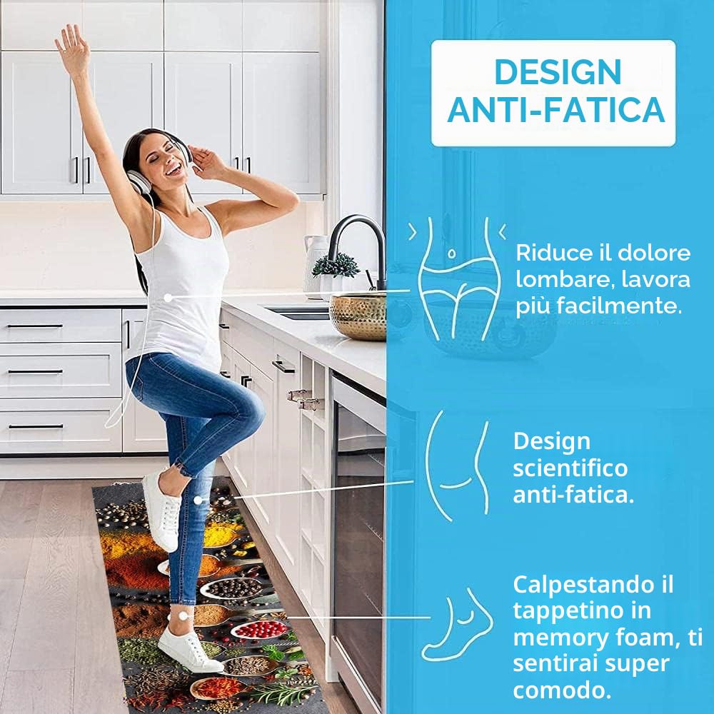 KINGGOO Tappetino da cucina antifatica,Stoviglie e spezie 60 x 180cm impermeabile,antiscivolo,tappetino da cucina,resistente alle macchie,per cucine, bagni