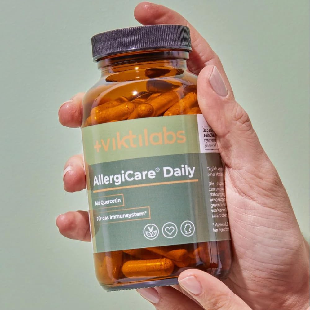 AllergiCare® Daily - Quercetin mit Vitamin C, Zink, Kupfer & Mangan | 950 mg Quercetin pro Tagesdosis - optimale Bioverfügbarkeit - 4 Kapseln pro Tag - 120 vegane Kapseln - ohne Zusatzstoffe