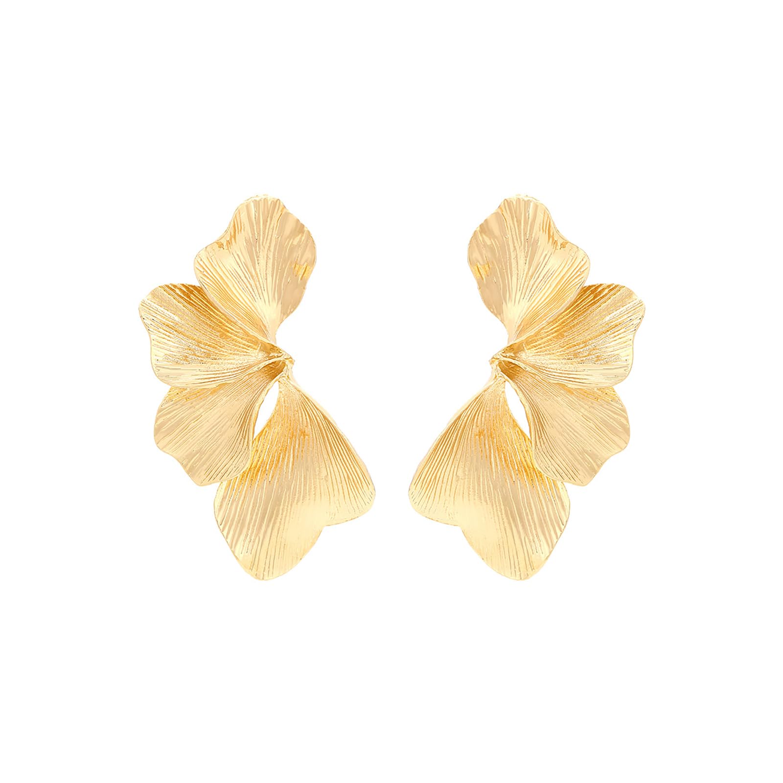 KURTCBGold Flower Earrings Statement Earrings for Women Big Exaggerated Floral Petal Leaf Stud Earrings