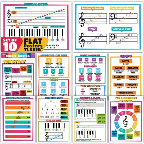 Sproutbrite 10 Pack 11.5'x16' Pack Music Posters for Classroom &ndash; Music Classroom Decor for...