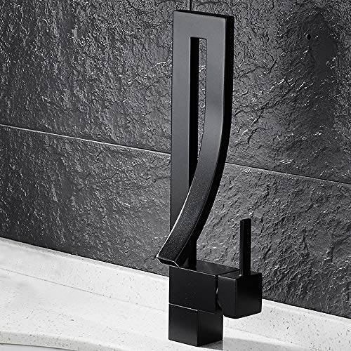 Grifo Lavabo Negro Mate Caño Alto Cuadrado Grifo Baño Monomando Moderno Diseño Creativo Integral y Baño Grifo Cascada Doble Función Frío y Caliente