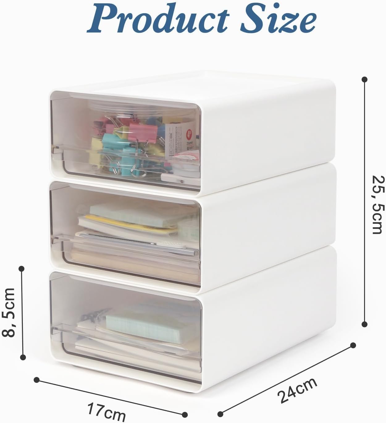 ZPONEED Stackable Desk Organiser with 3 Drawers, Storage Drawers with Compartments, Desktop Table Organization - Image 2