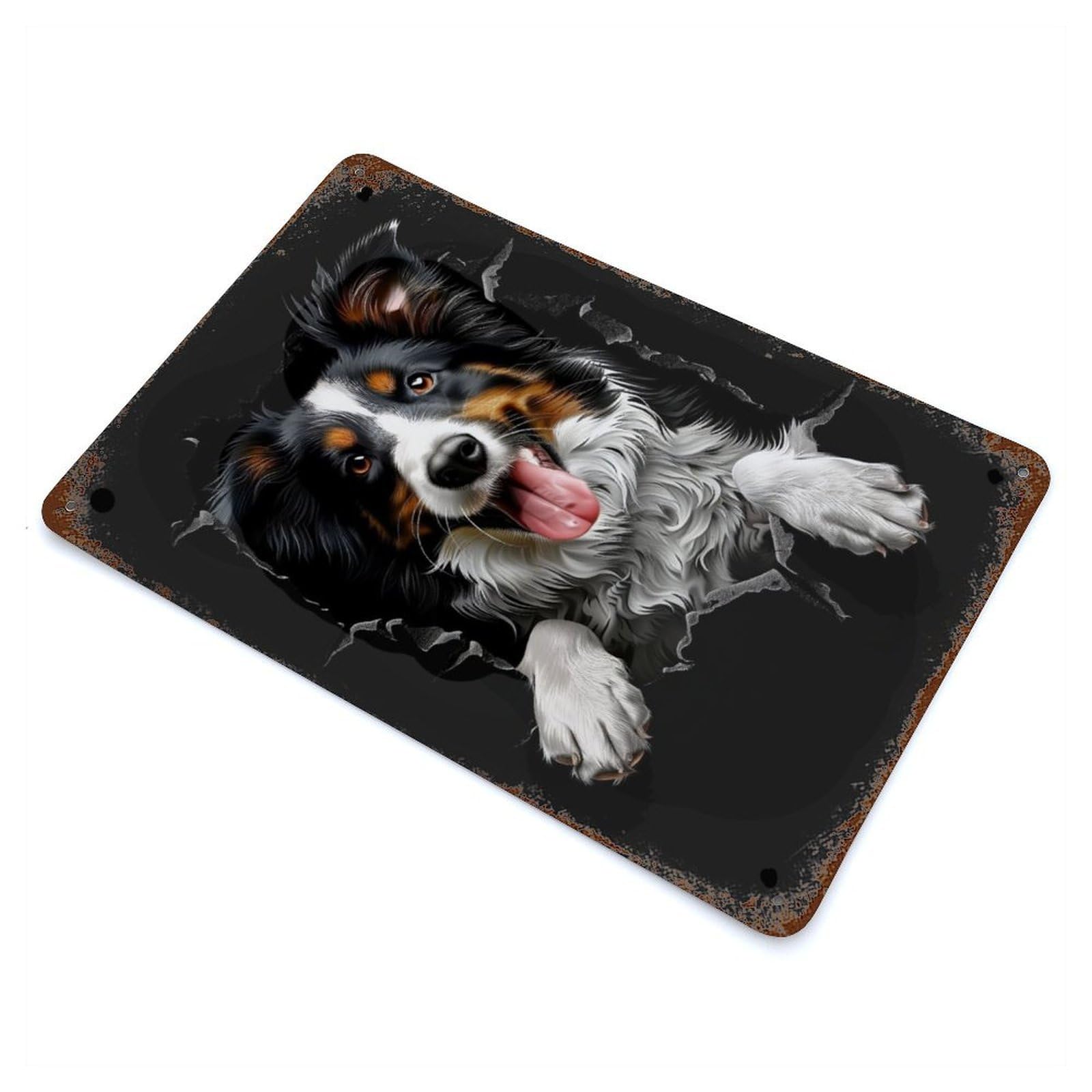 Collie Rust Effect Tin Sign 11.8"x7.9", Ideal for Farmhouse, Kitchen And Entryway Decor
