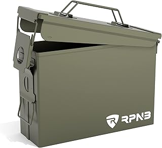 RPNB Metal Ammo Can, 30 Cal Military and Army Holder Box with Air Tightness, Water Resistant Ammo Box for Long-Term Shotgun Rifle Nerf Gun Ammo Storage, Olive Drab Green - RPNB