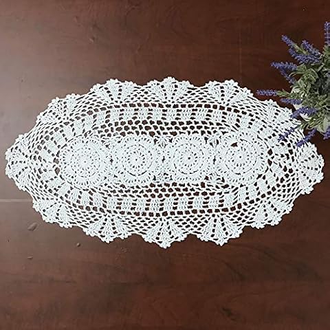 Hetao 12x23 100% Cotton Handmade Crochet lace Table Runners Oblong Tablecloth Doilies Doily,2PC,White Cover