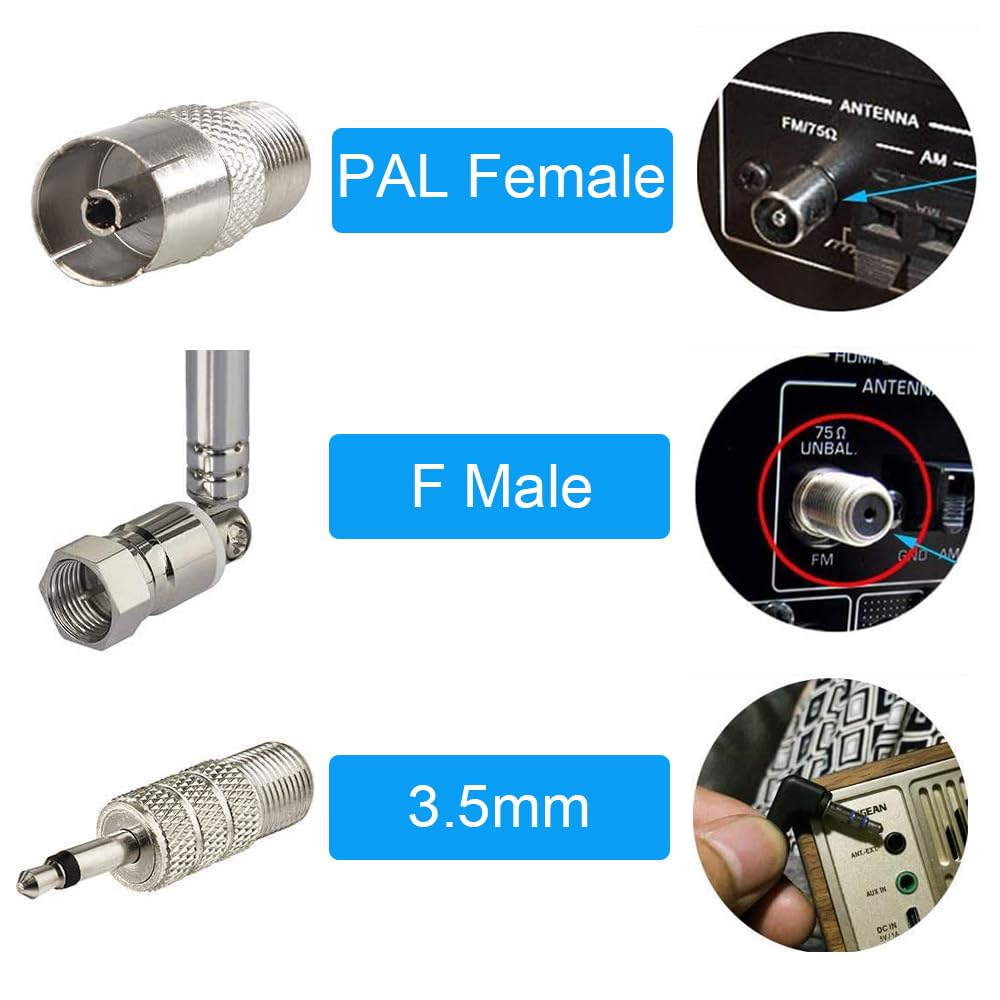 FM Radio Antenna, Ancable Indoor FM Telescopic Antenna 75 Ohm F Type - View #2
