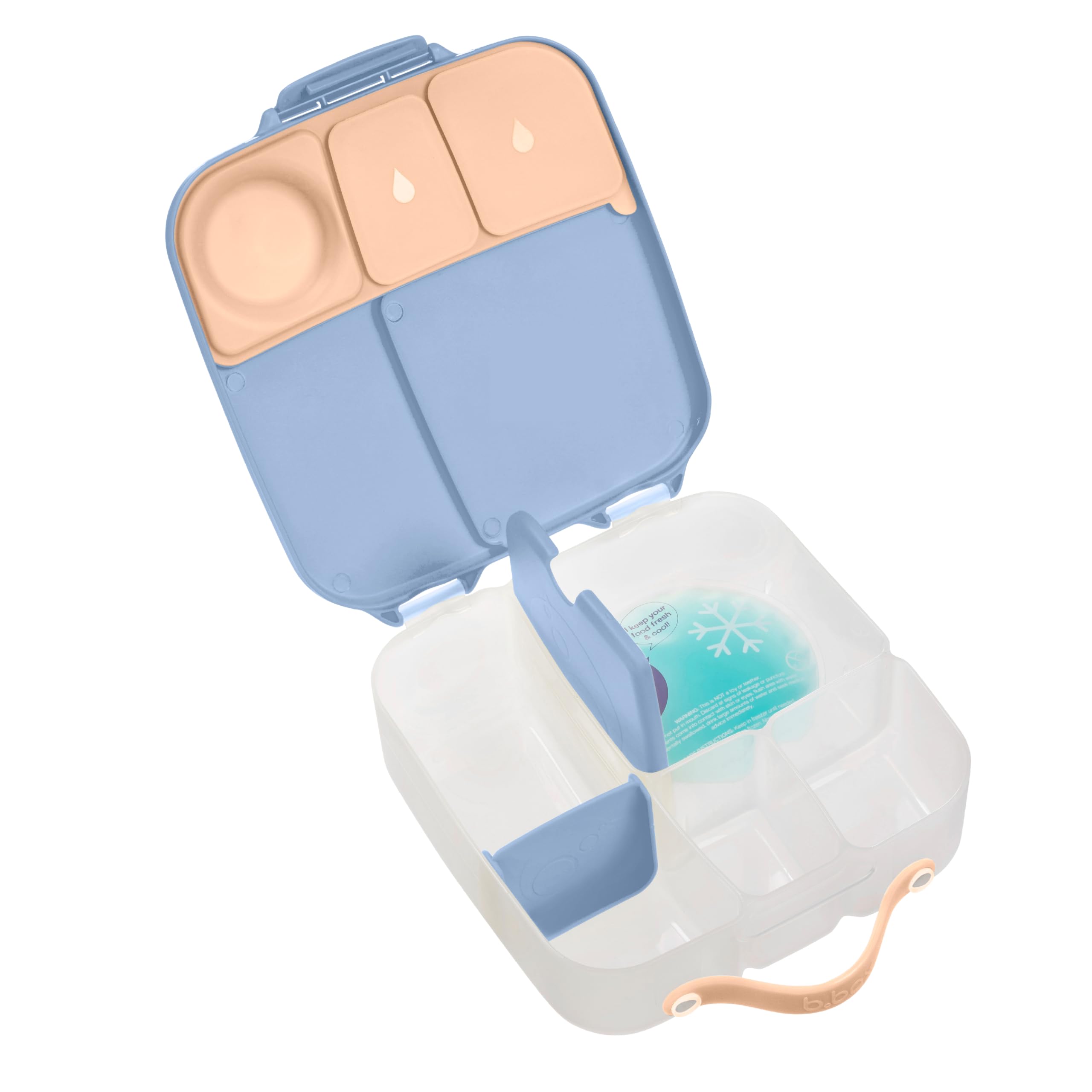 b.box Brotdose | Große Bento-Box mit 4 Fächern (2 auslaufsicher), herausnehmbarer Trenner, Gel-Kühlpack | Ideal für die Schule | Ab 3+ | B x T x H: 20 cm x 20 cm x 7,1 cm