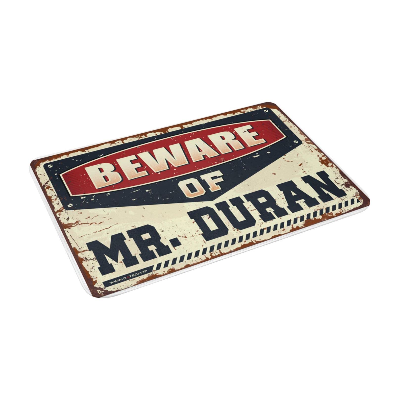 MaCave - Zerbino decorativo con scritta "Beware of Mr. Duran", per camera da letto di ragazzi e ragazzi (65 x 90 cm)