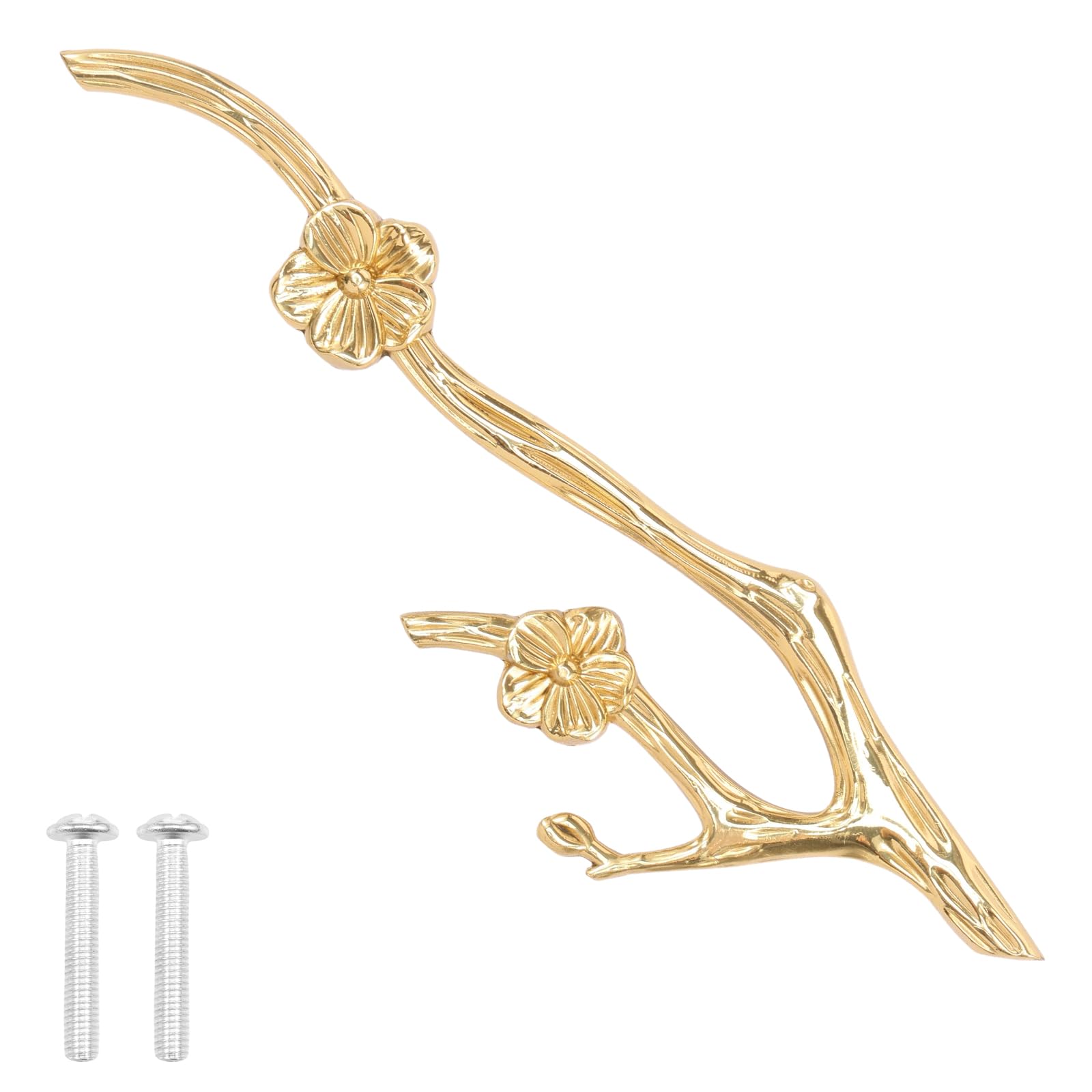 Foppla Twig Drawer Pulls Decorative Flower Branch Shaped Dresser Knob Brass Branch Cabinet Handle Knobs Pulls Handles for Dresser Cabinet Farmhouse (Golden)(Right)