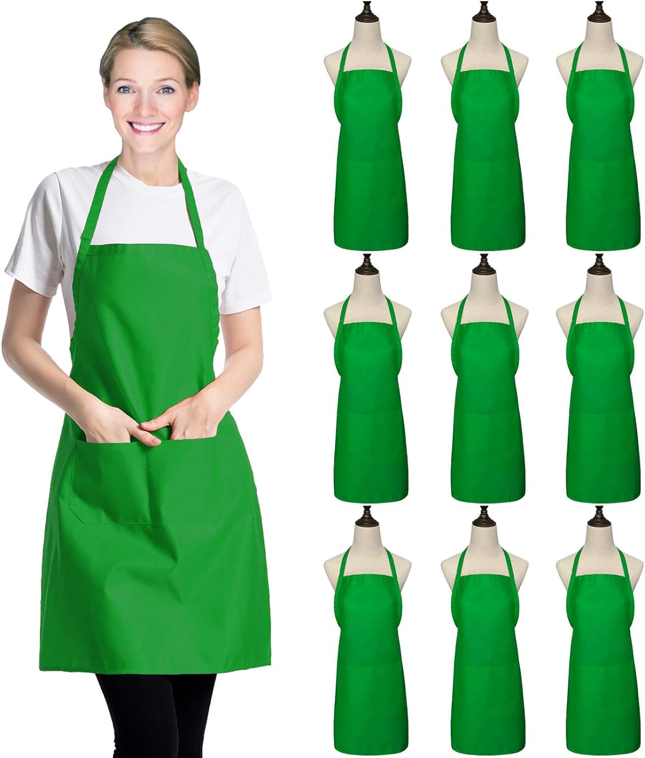 Bib Apron, Unisex Adjustable Waterdrop-Resistant Apron with 2 Pockets – Cooking, Kitchen, BBQ, Drawing, Bulk for Chefs or Restaurants