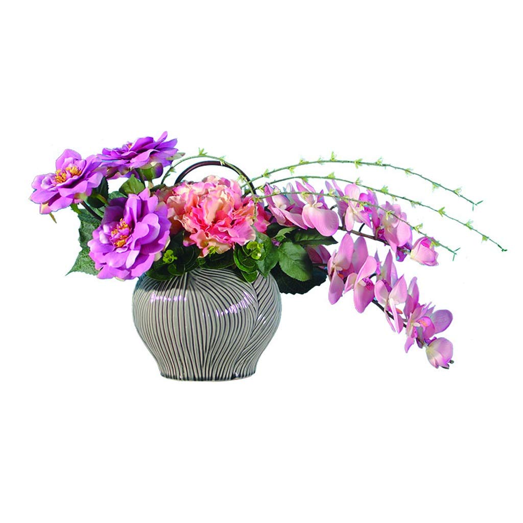 MYUYEE Home Garden Artificial With Vase Orchid Silk Flower For Living Room Office Display Simulation Phalaenopsis Purple Bonsai