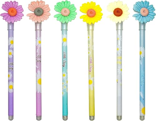 12 bolígrafos de gel con diseño floral de margaritas de 0.020 in, tinta negra para escuela, oficina, fiesta, cumpleaños, Navidad