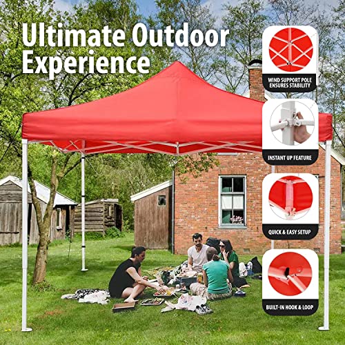 Image of OUTO Heavy Duty Gazebo Tent 6.5 ft | 16.8 Kg Strong Frame | UV Protection Foldable Pop-Up Canopy Tent with 4 Side Open | Outdoor Folding Tent for Garden, Terrace, Events & Promotional Use (Red)