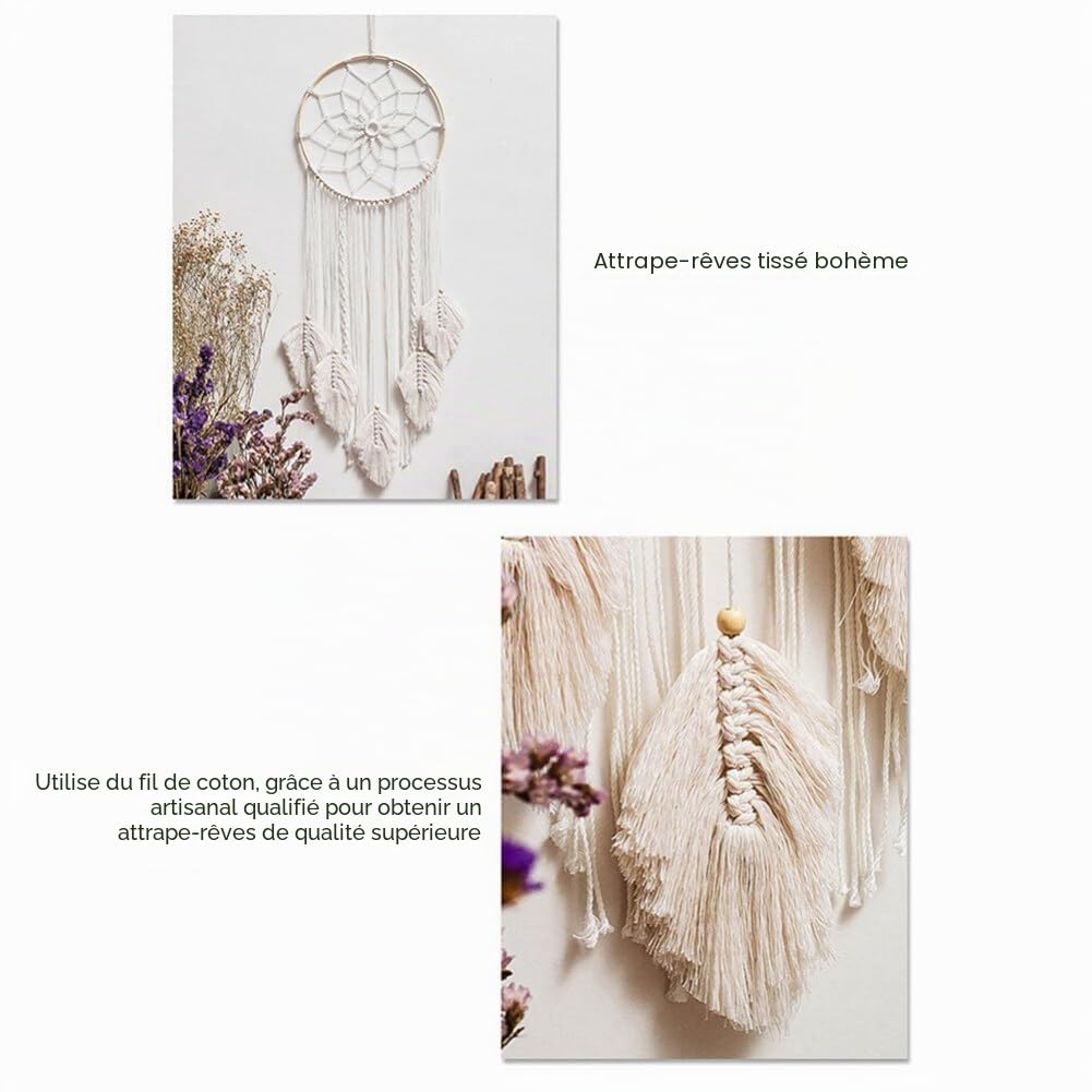 Attrape-rêves Boho Blanc Fait Main Macramé Tissé Coton Art mural Décoration Maison