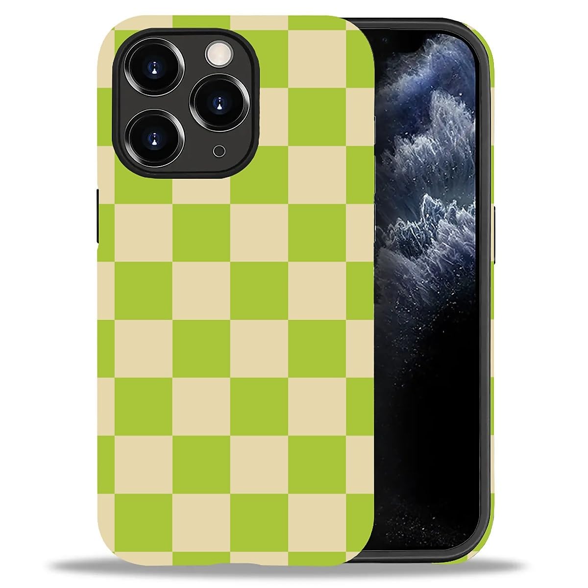 DAIZAG Compatible with iPhone 11 Pro Max Case,Checkerboard-Matcha Green 2 in 1 Heavy Duty Shockproof Rugged Hard PC+Soft Silicone Protective Cover