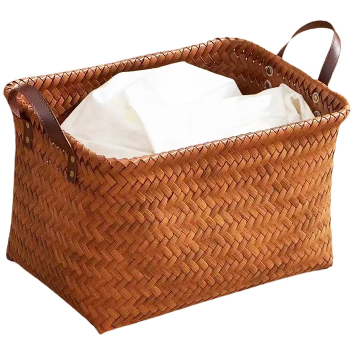 Dekorativer mit Pu Griffen aus Pp Aufbewahrungskorb im Landhausstil Vielseitiger Wäschekorb Tragbar für Badezimmer und Wäsche