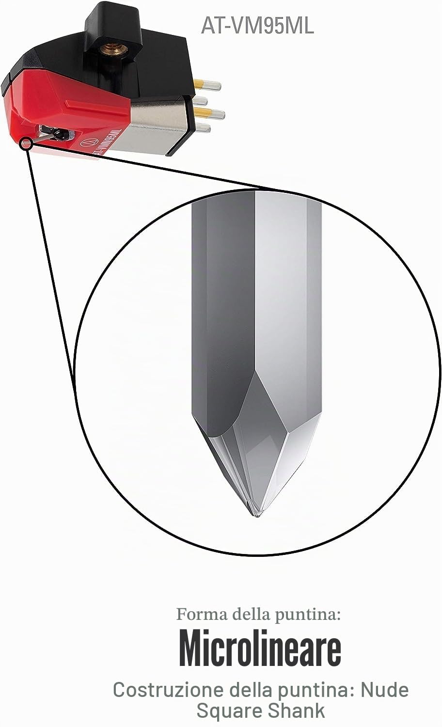 Audio-Technica AT-VM95ML Dual Moving Magnet Cartridge with Microlinear Stylus (Black/Red)