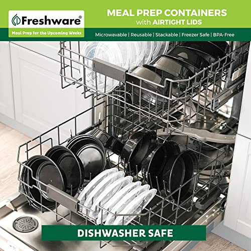 Image of Freshware Meal Prep Containers with lids [150 Pack] Food Storage Containers, Bento Box, BPA-Free, Stackable, Microwave, Dishwasher, Freezer Safe, 32 Oz, Black