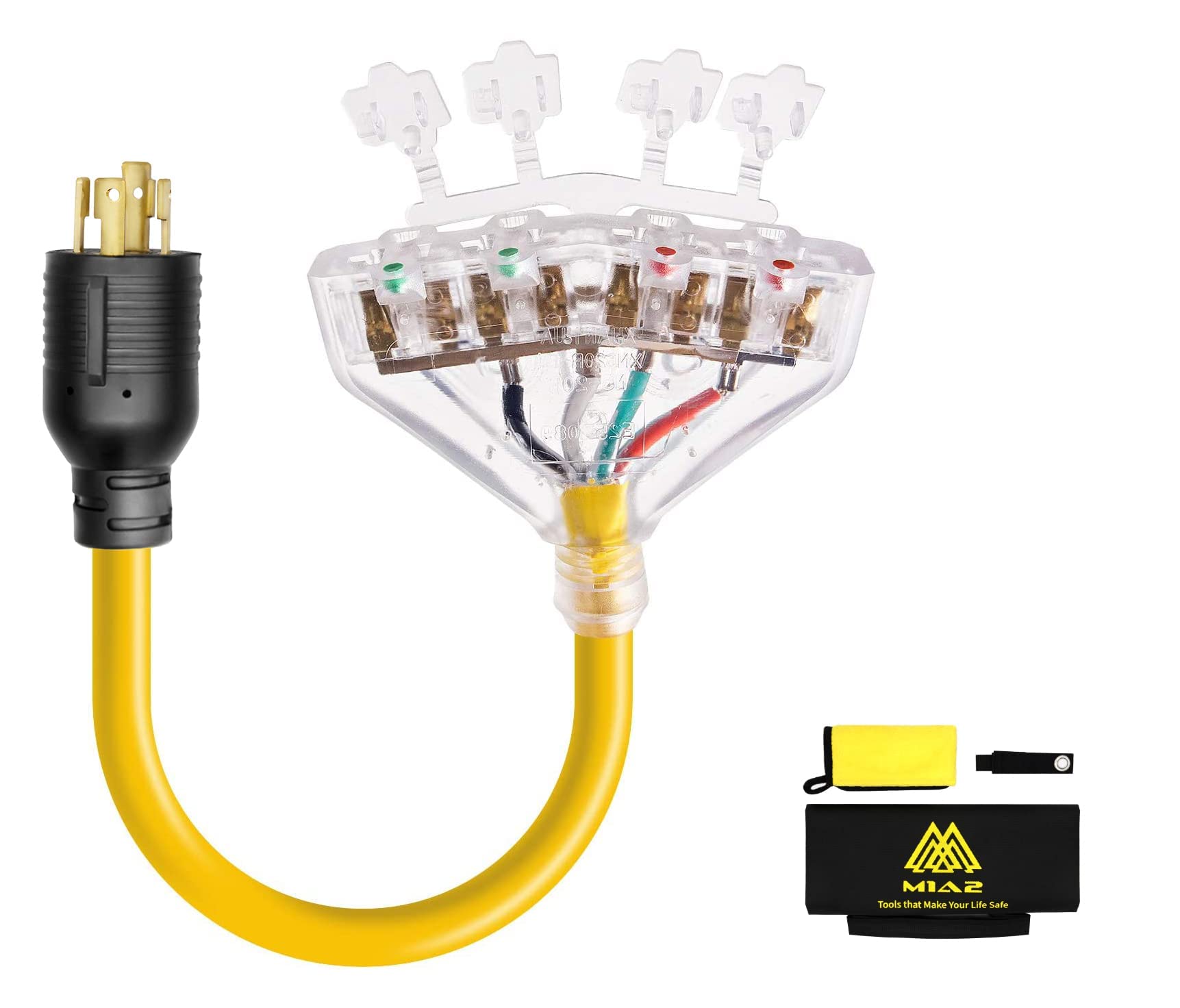 Heavy Duty L14-30P 30 Amp to 110 Generator Adapter Cord Distribution to 4X 5-20R 1.5 FT Household Outlet Female with Dust Protection Caps 125/250V 7500W STW 10AWG/4C ETL Listed