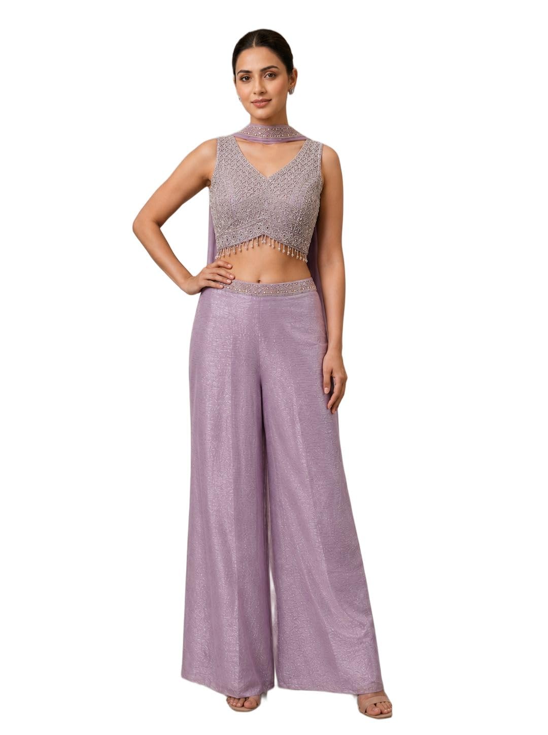 Ivira Women's Embroidered Crop Top with Wide-Leg Palazzo Pants, Festive Co-ord Set-picture-31