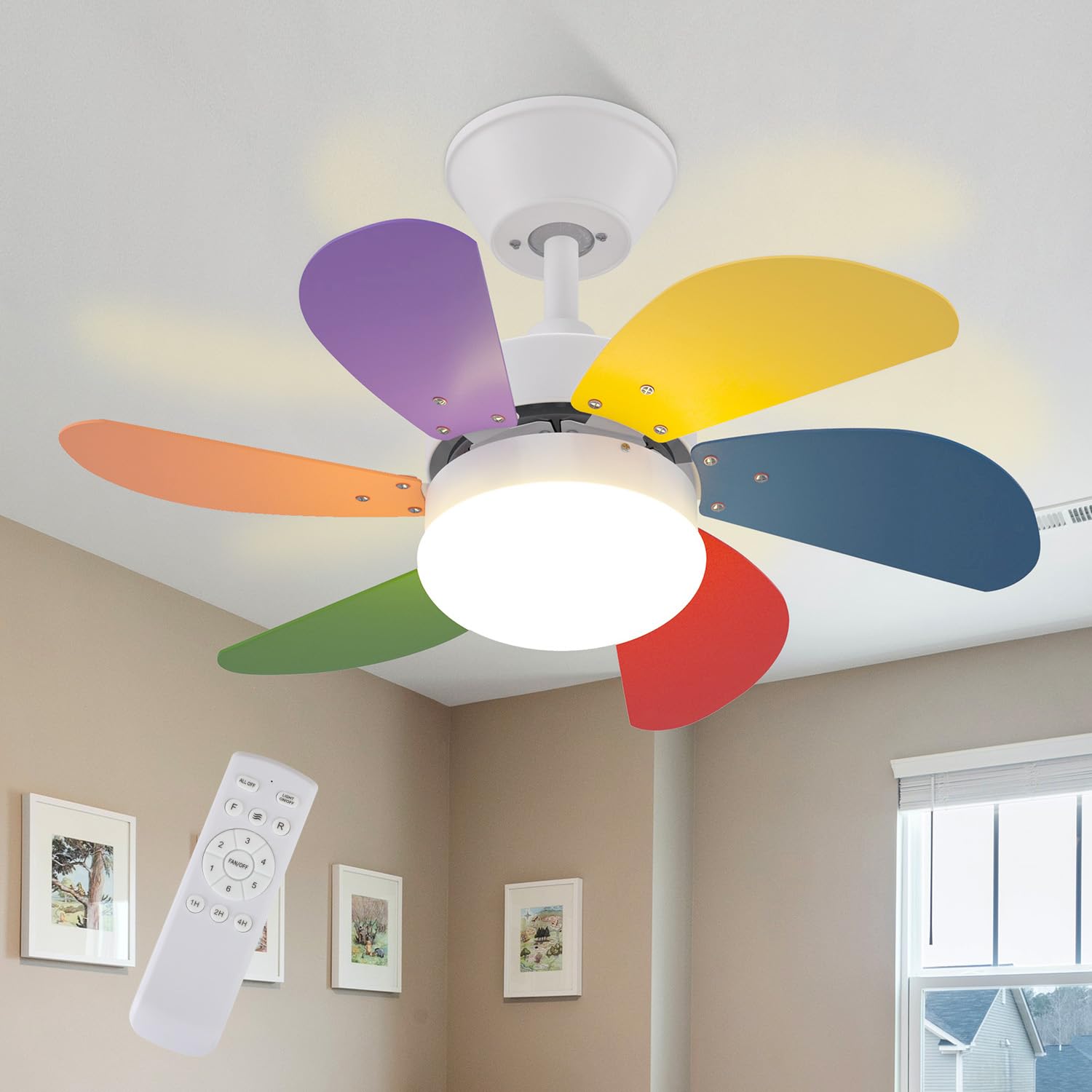 Homefire Ventilatore a soffitto con telecomando Silenzioso - Luce a | soffitto 6 pale Ø75cm Luce a soffitto temporizzata Ventilatore a soffitto Estate/Inverno Camera da letto Sala da pranzo/legno