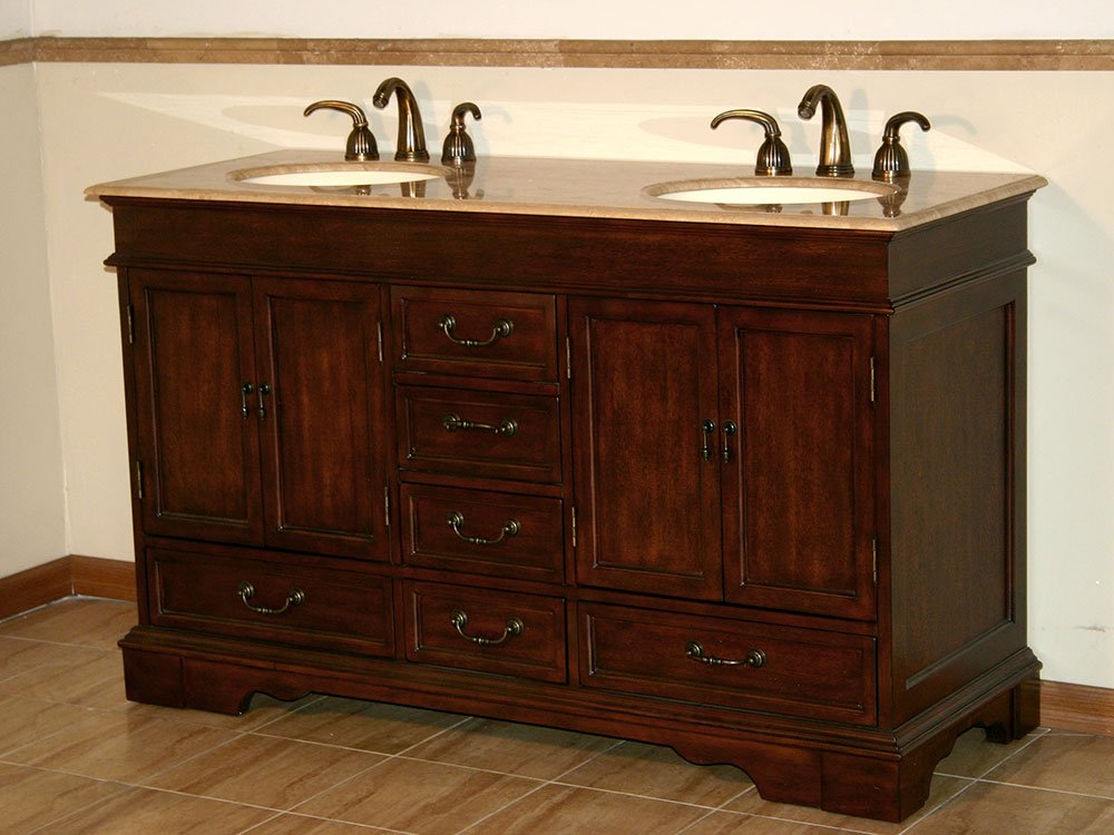 48 Inch Dark Walnut Small Double Sink Bathroom Vanity, 46 OFF