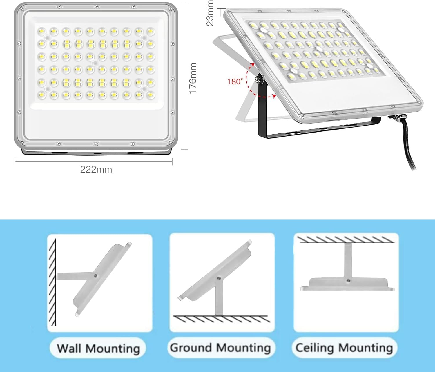 Foco LED De 50 W For Exteriores, Superbrillante, 5000 Lm, 72 Luces De Seguridad, Luz De Día Blanca De 6500 K, IP65, De Trabajo Impermeable, For Garaje, Jardín, Patio, Campo Deportivo(6pcs,400W)